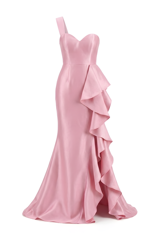 VESTIDO ROSADO UN SOLO HOMBRO