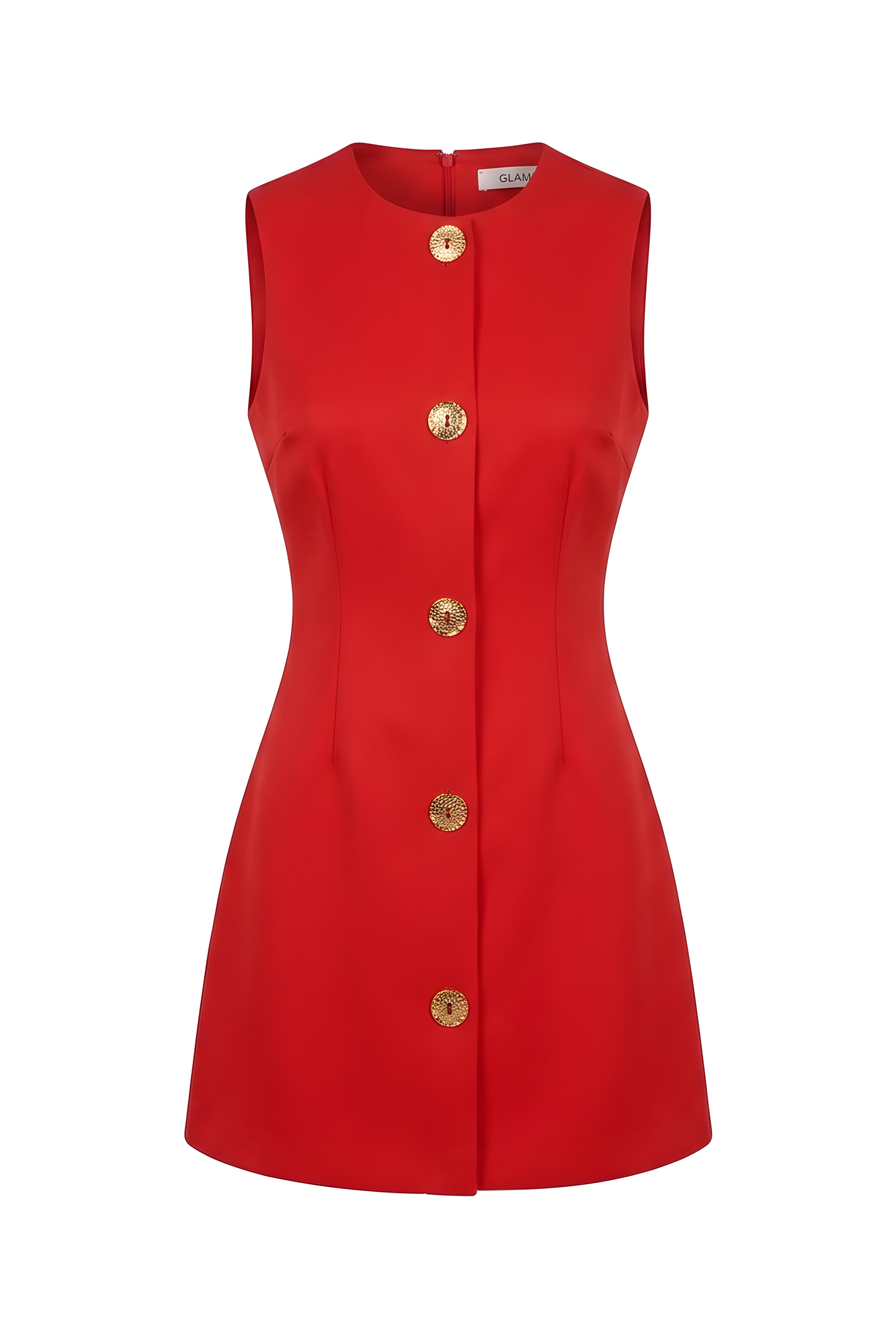 VESTIDO ROJO BOTONES DORADOS