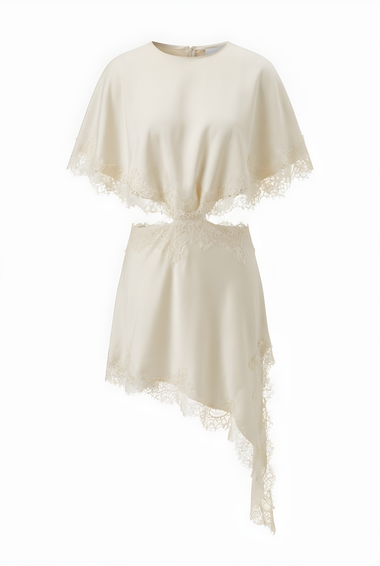 VESTIDO SANTIN CON ENCAJE BEIGE