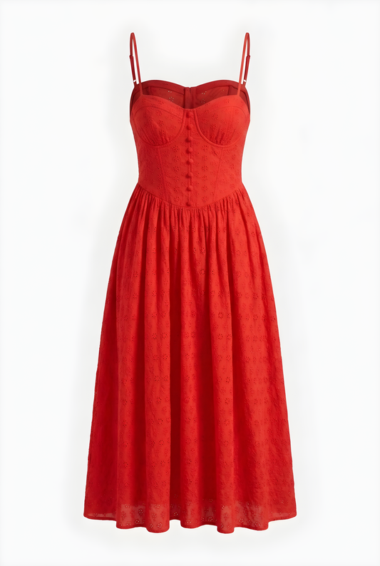 VESTIDO TIRANTES TIPO ENCAJE ROJO
