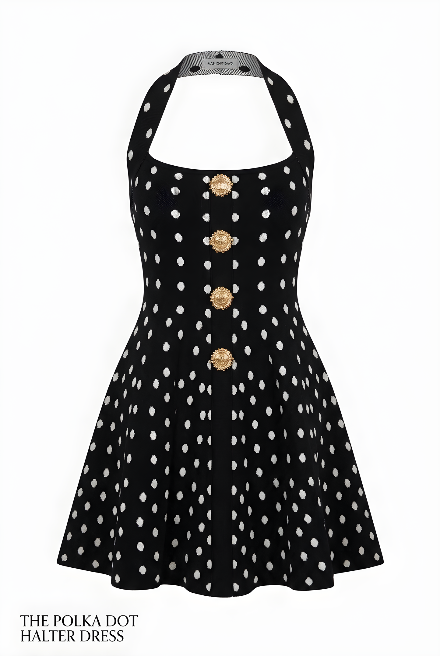 VESTIDO CORTO LUNARES BOTONES DORADOS