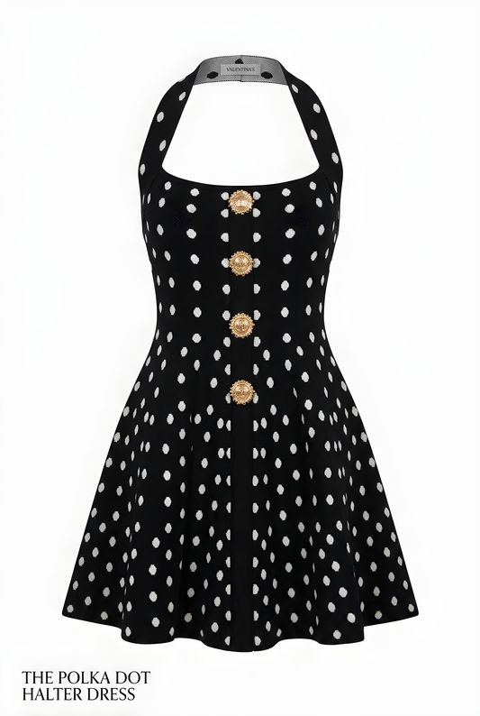 VESTIDO CORTO LUNARES BOTONES DORADOS