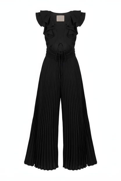 JUMSUIT NEGRO CON DETALLES FLORES HOMBROS