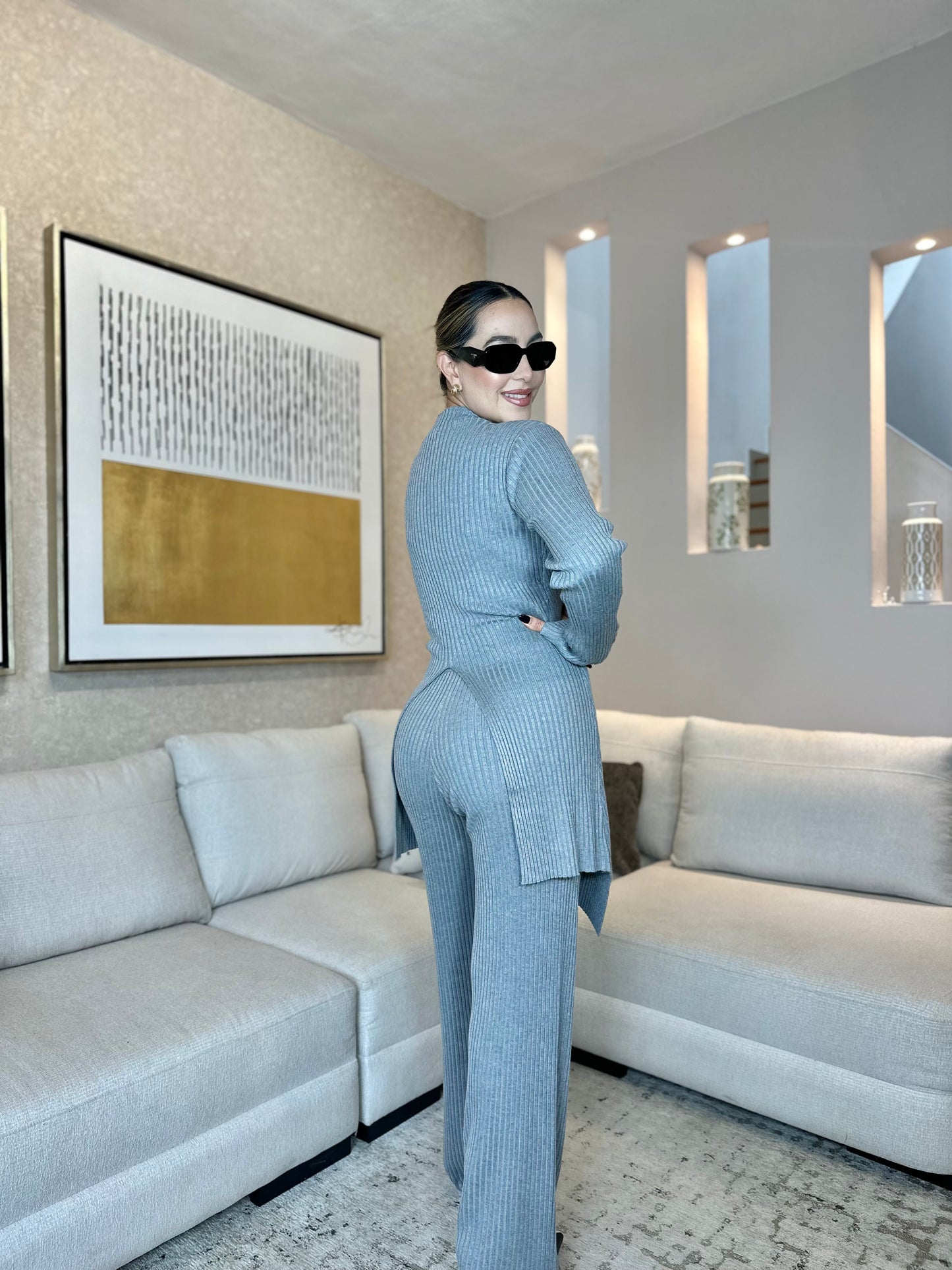 SET GRIS ALGODON STRETCH